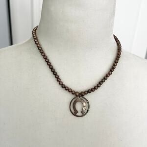 Signed Sterling 925 Lucky Horseshoe Artisan Beaded Equestrian Rodeo Necklace